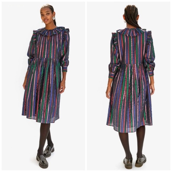 Clare V | Léonie Dress Midi Multicolor Metallic Ribbon  Stripe | XS NWT - Picture 1 of 10